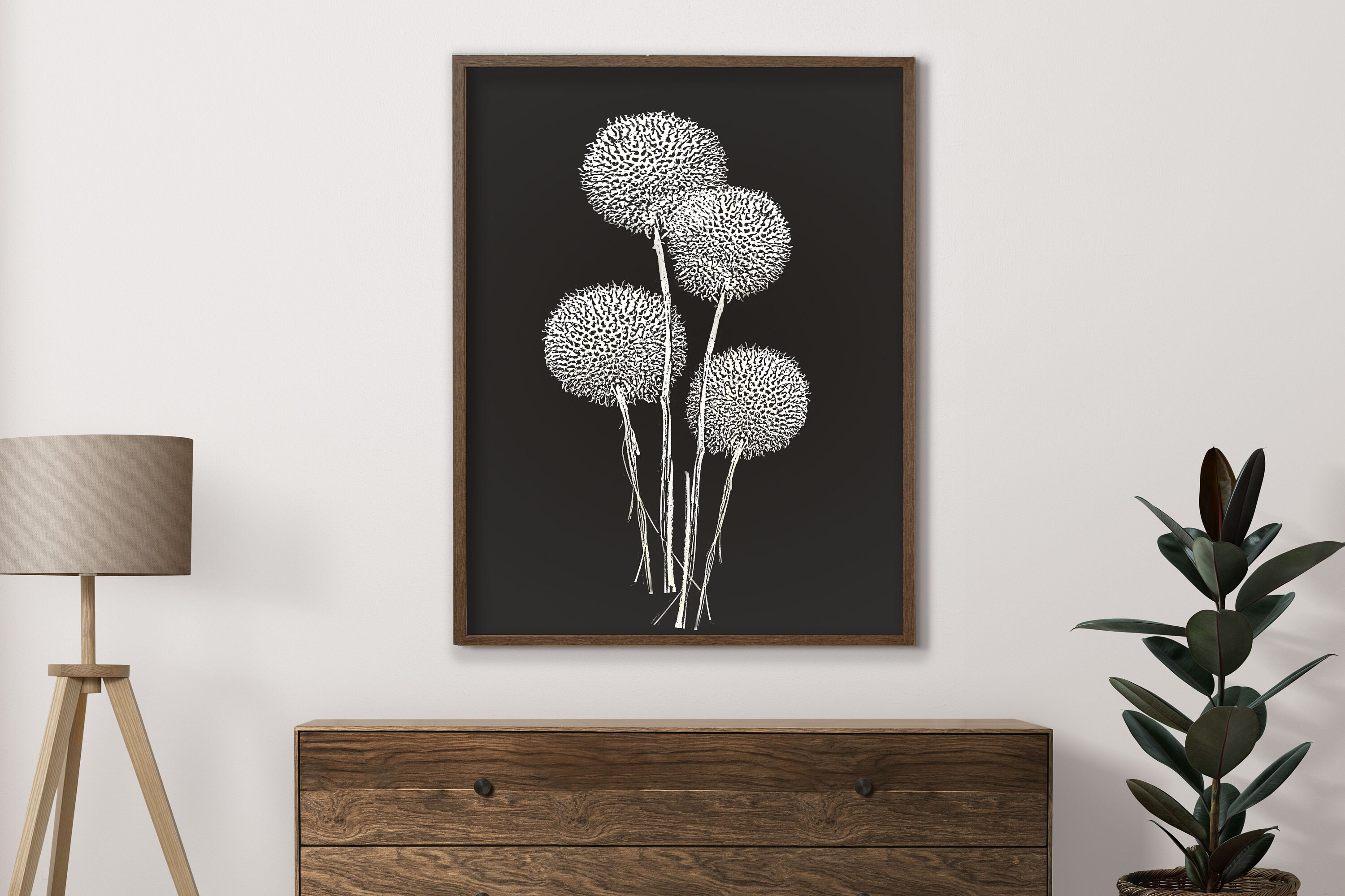 Dark Floral Wall Art Black Botanical Print Wildflower Wall | Etsy