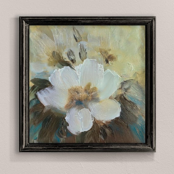 油絵 絵画【白い花】 白い花の印象派絵画：植物アートプリント（デジタルダウンロード