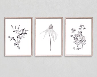 Black and White Wildflower Sketch Print Set (Digital Download)