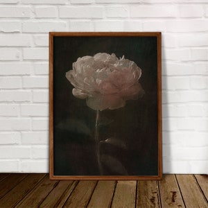 Moody botanical print, dark floral wall art, digital prints, home decor poster, white peony prints, moody wall art, minimalist floral prints