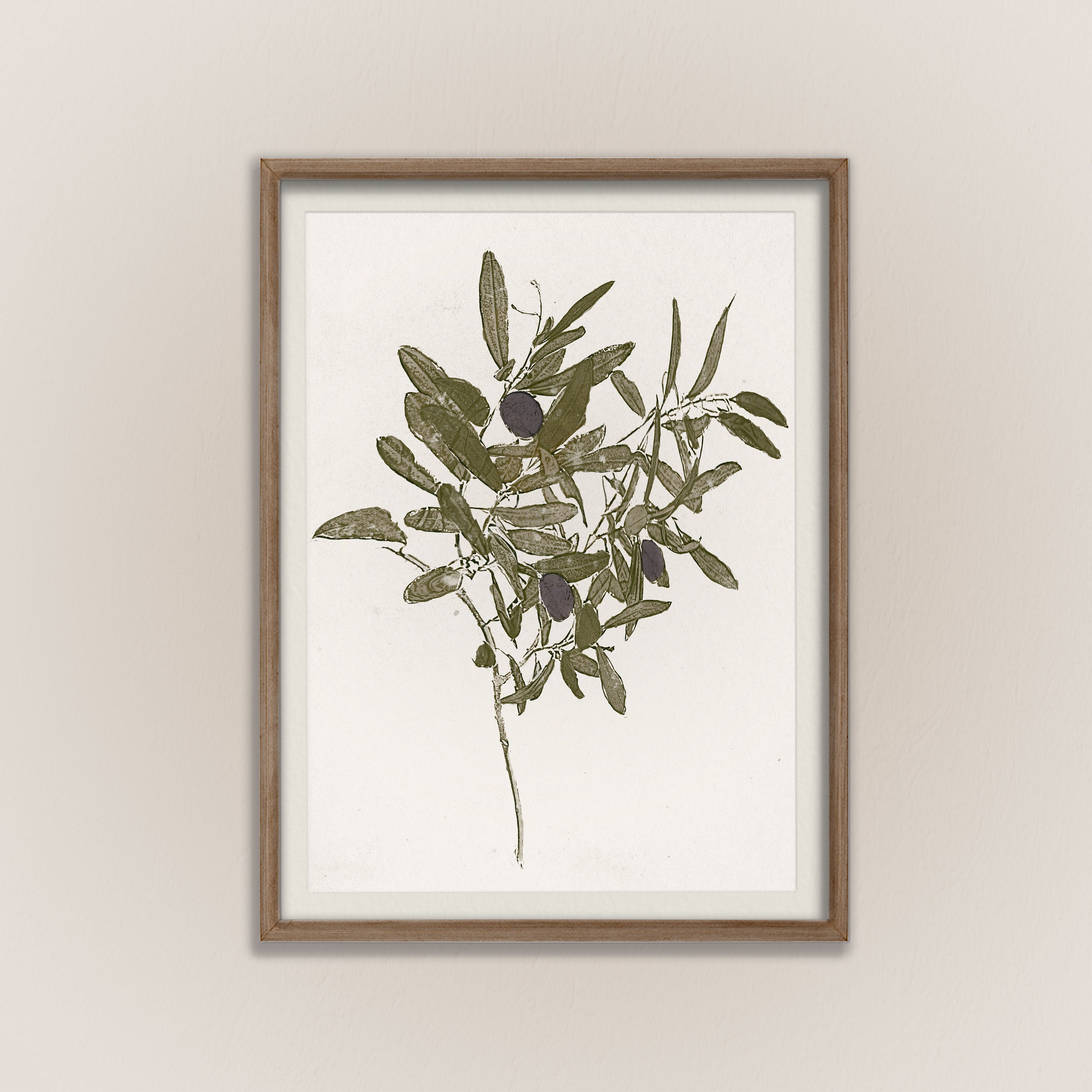Vintage Olive Branch Botanical Print: Neutral Green Leaves (Digital Download)