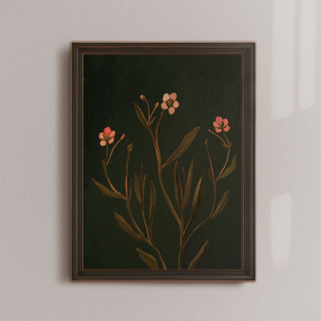 Wildflower Wall Art, Dark Botanical Print, Flower Artwork, Black
