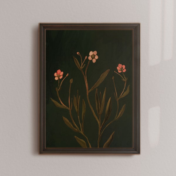Wildflower wall art, dark botanical print, flower artwork, black background, downloadable art prints, floral poster, dark floral wall art