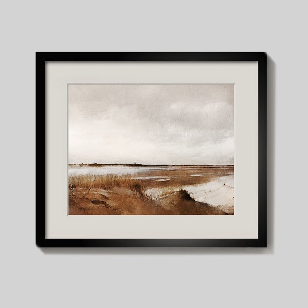 Coastal seaside painting, muted landscape, moody wall art, beach pictures, digital prints, autumn poster, coastal prints, farmhouse artwork