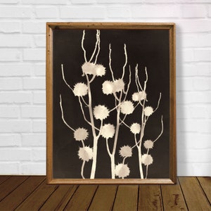 Schwarz weisse Wildblumen Print: Dunkle botanische Wandkunst (Digitaler Download)