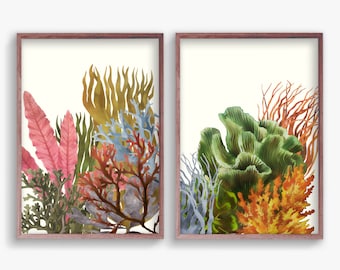 Set of 3 Sea Coral Art Prints seaweed Wall Art Watercolor - Etsy