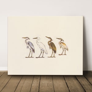 Vintage Heron Painting Print: Farmhouse Bird Wall Art (Digital Download)