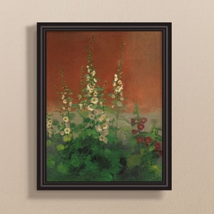Mallows Floral Oil Painting: Moody Botanical Print (Digital Download)