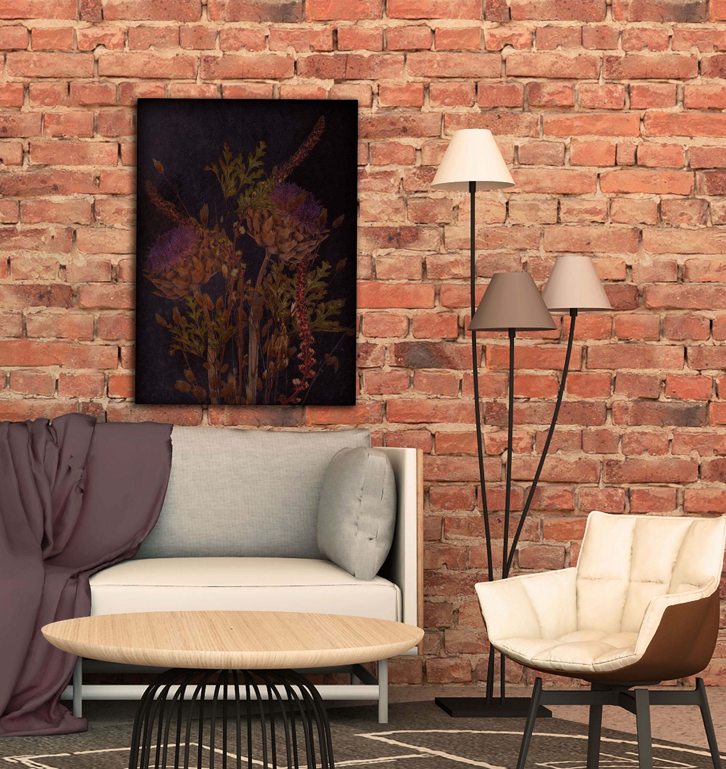 Dark botanical print black flower print dark floral wall Etsy