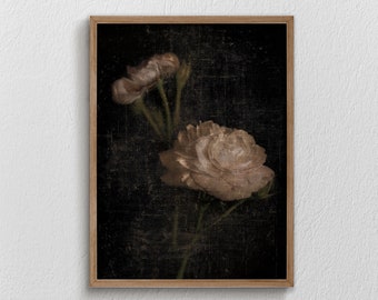 Vintage Rose Botanical Print, Dark Academia Moody Floral Poster (Digital Download)