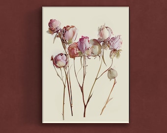 Pink Roses Botanical Art Print: Minimalist Floral Wall Decor (Digital Download)