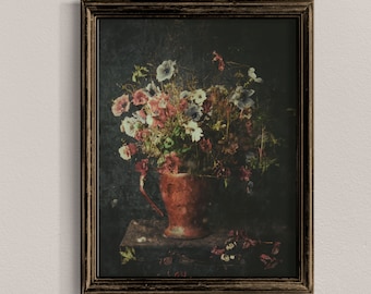 Dark Vintage Floral Print: Moody Botanical Wall Art (Digital Download)