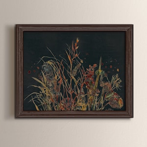 Dark Botanical Print: Abstract Wildflower Watercolor (Digital Download)