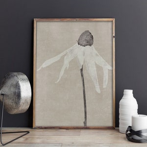 Schwarzweiße Blumen, neutrale Wandkunst, Wildblumen Skizze, minimalistische Blumen, Digitaldruck, beige botanische, weiße Blumen Druck