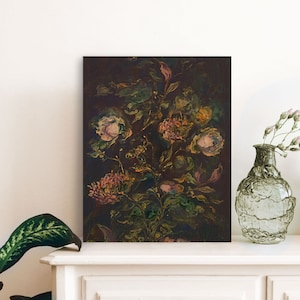 Dark Floral Painting Art Print: Moody Botanical Wall Decor (Digital Download)