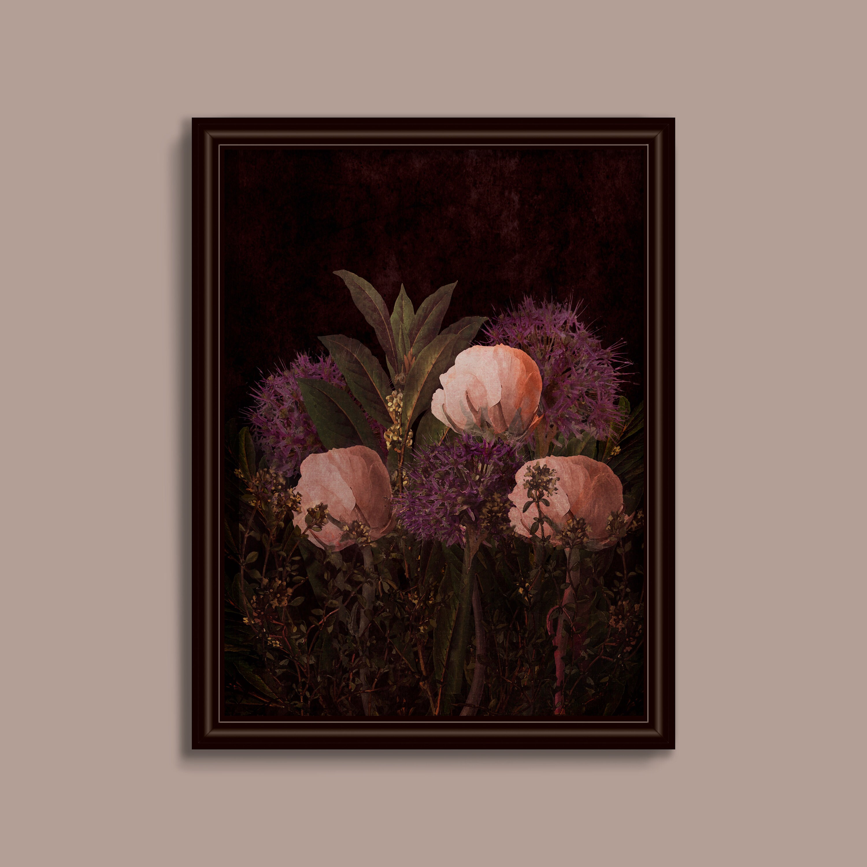 Black Flower Print Floral Printable Roses Wall Art Dark - Etsy