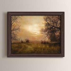 Sonnenaufgang Herbst Malerei, Herbst Landschaft Ölgemälde, Herbst Bäume Kunstdruck, rustikale Landschaft Herbst Landschaft, Kunst, stimmungsvolle Kunst