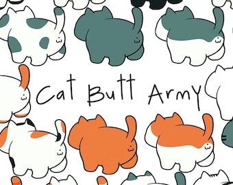 Cute Hand Drawn Cat Show Off Butt in Various Colors and Patterns Doodle Digital Download Svg Png Eps Pdf