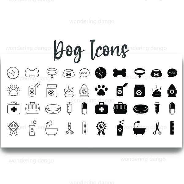 Outline/Filled Dog Icon Set [40 icons - filled and outline] for Instagram, Website, Journal, Blog, Branding | SVG, PNG, JPG