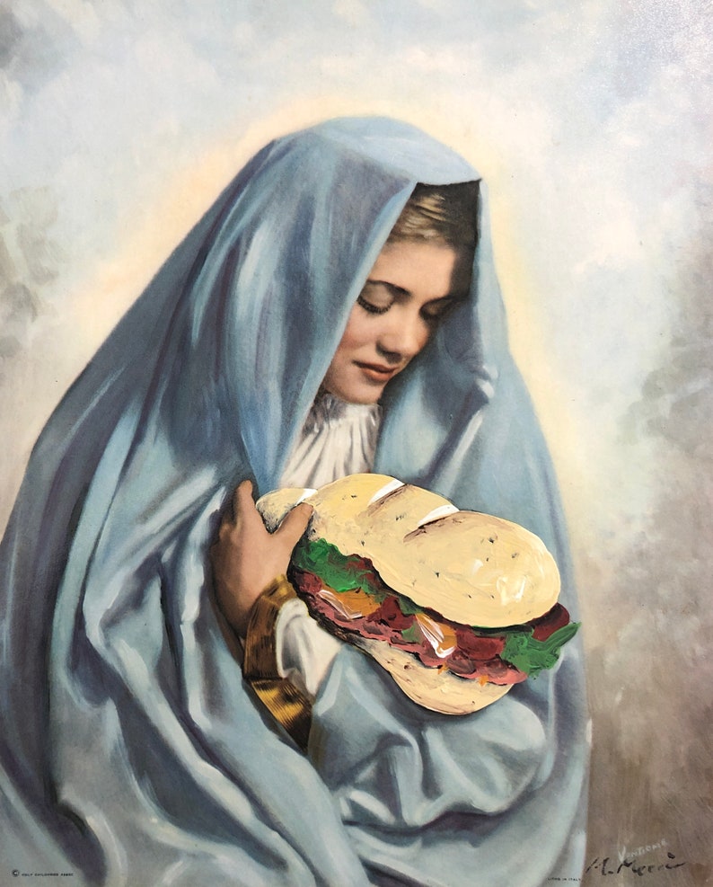Virgin Mary Holding Giant Sub Sandwich Art Print of Hand Etsy