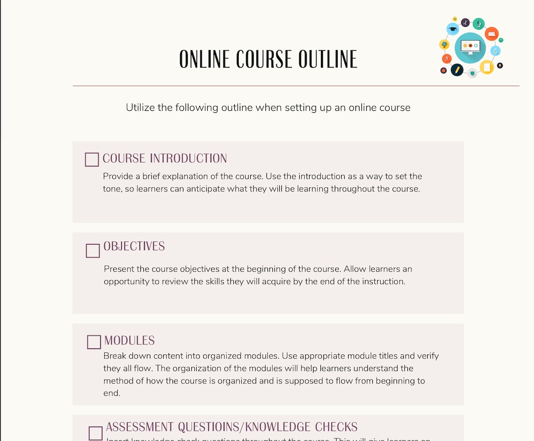 Online Course Checklist - Etsy