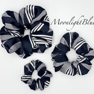 Soft satin scrunchie, Blue and white striped scrunchie, Hair scrunchie, Oversized scrunchie, Jumbo scrunchie