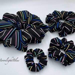 Black rainbow stripes hair scrunchie, Hair scrunchie, Oversized scrunchie, Jumbo scrunchie, Kids scrunchie, Gifts for her