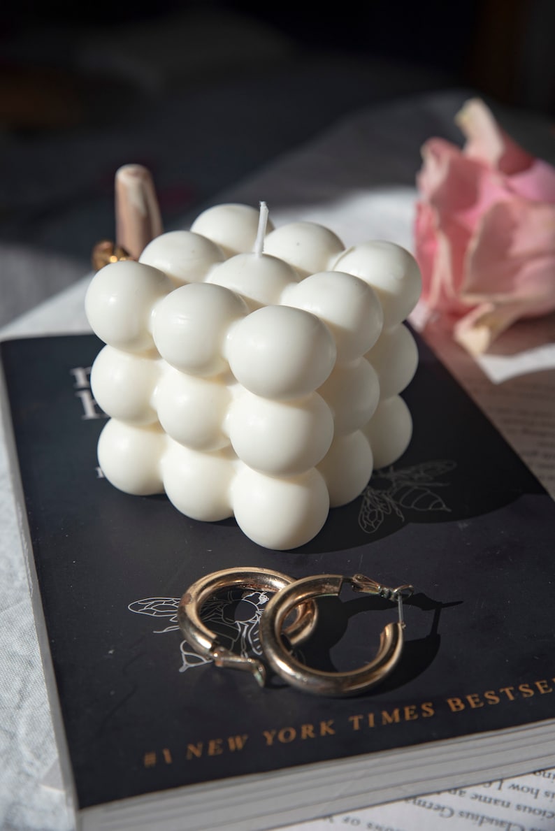 White Bubble Cube Soy Wax Candle Scented Decor Candle Etsy