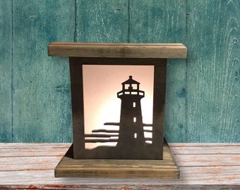 Rustic Wood Lighthouse Night Light or Accent Table Lamp, Nautical Beach or Tropical Decor, Gift for Lighthouse Lover, Religious Decor