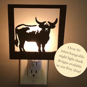 Swivel Night Light w/ Interchangeable Highland Cow Shade, Highland Cow Farmhouse Decor, Cow Lover Gift, Gift for Farmer or Cow Trainer, FFA