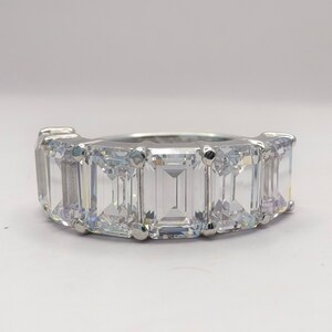 Elegant Emerald Cut Moissanite Half Eternity Band, 14k White Gold Wedding Band, Anniversary band, Gifts for women, Moissanite band