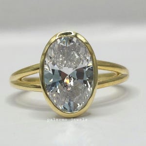 2 Ct Oval Cut Moissanite Engagement Ring in Yellow Gold Unique Solitaire Full bezel set Promise Ring Bridal Jewelry Gift for wedding ring
