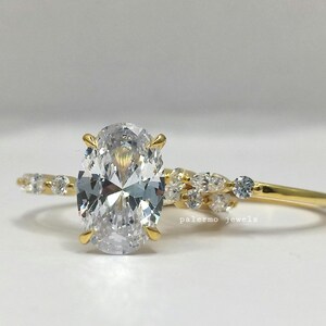 3.75 Ct Oval Cut Moissanite Engagement Ring Set in Yellow Gold Unique Prong setting Promise Ring set for Bridal Set Jewelry Gift for her
