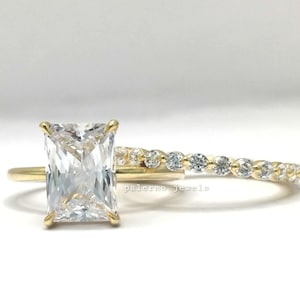 3 Ct Radiant Cut Moissanite Engagement Ring Set: 18k Yellow Gold Promise Ring