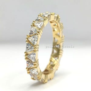 2 CT Trillion Cut Moissanite full eternity wedding Band – 14k Yellow gold engagement band Gifts for women