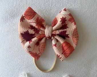 Fall Baby Bow, Pumpkin Baby Headband, Toddler Pumpkin Bow, Thanksgiving Girls Bow, Baby Shower Gift, Gift For Girls, Autumn Leaves Bow