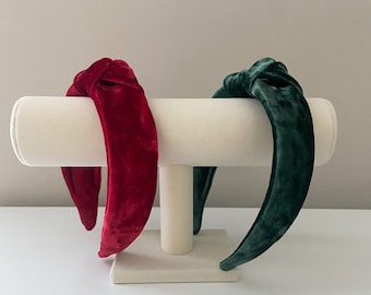 Red and Green Velvet Knotted Headband, Christmas Gift, Girls Hard Headbands, Velvet Headband, Headbands for Toddlers Girls Adults, Girl Gift