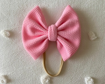 Pink Baby Bow, Nylon Baby Headband, Pink Bow Headband, Pink Baby Headband, Pink Nylon Headband, Baby Shower Gift, Gift For Her, Bow Headband