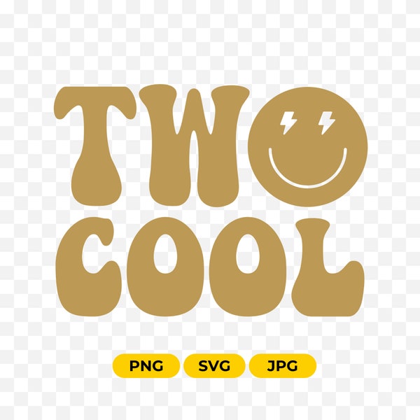 Two Cool svg png files, 2nd Birthday SVG, Retro Wavy Text, Bolt Happy Face, Trendy Sublimation Design, Digital Craft Files tshirt designs