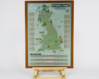 UK National Parks Map Scratch Off Poster - National Park Tracker - Gift for Walkers - Best Peaks, Wildlife & Activities to try – A2 Size