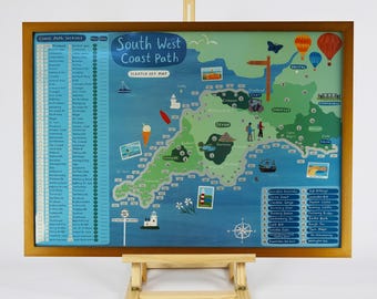 South West Coast Path Map Scratch Off Poster – Scratch off all 630 miles – Gift for Walkers - 20 bonus places  – A2 Size