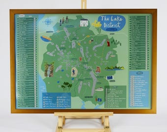 Lake District Map Scratch Off Poster - 100 Locations to Explore - Gift for Walkers - The Best Peaks, Wainwrights, Waterfalls & Lakes - A2