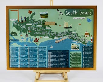 South Downs Map Scratch Off Poster - 100+ Locations to Explore - Gift for Walkers - Scratch off all the South Downs Way - A2 Size
