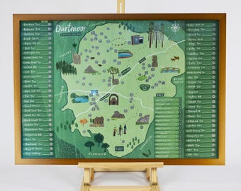 Dartmoor Map Scratch Off Poster- 50+ Tors - Gift for Walkers - The Best Tors and Historic Sites– A2 Size