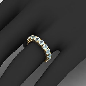 Minimalist Aquamarine Eternity Band, 14K Gold Ring, Simple Aquamarine Band, Thin 14k Promise Ring, Gift For Women