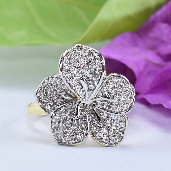 Diamond Flower Ring Etsy