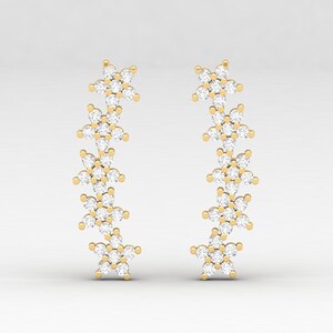 Diamond Ear Climber, Diamond Ear Crawler, Flower Diamond Earrings, Diamond Helix Earring, Gift Idea, Earrings For Women, Gift for her