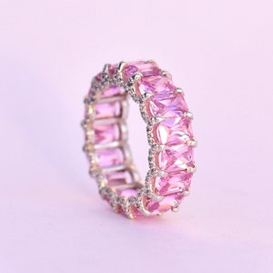 Pink Sapphire Eternity, Pink Eternity Ring, Gift Idea, Birthstone Ring, Stacking Sapphire Eternity, Eternity Band, Gift For Her