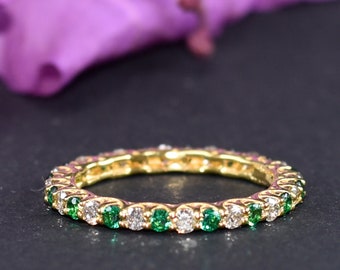 Emerald Eternity Ring, Stacking Diamond Ring, Anniversary Band, Diamond Eternity, Emerald Band, Gift Idea, Gift for her