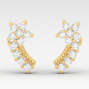 Diamond Flower Cartilage Earrings, Ear Climber, Diamond Cartilage Earrings, Ear Crawler, Diamond Earrings, Earrings for her, Gift For Her